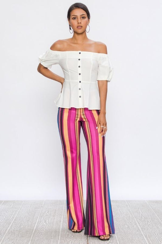 Demi Flare Scuba Multi-Colored Strip Print Pant - steven wick