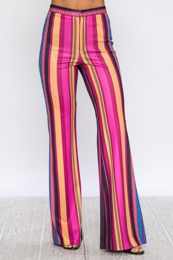 Demi Flare Scuba Multi-Colored Strip Print Pant - steven wick