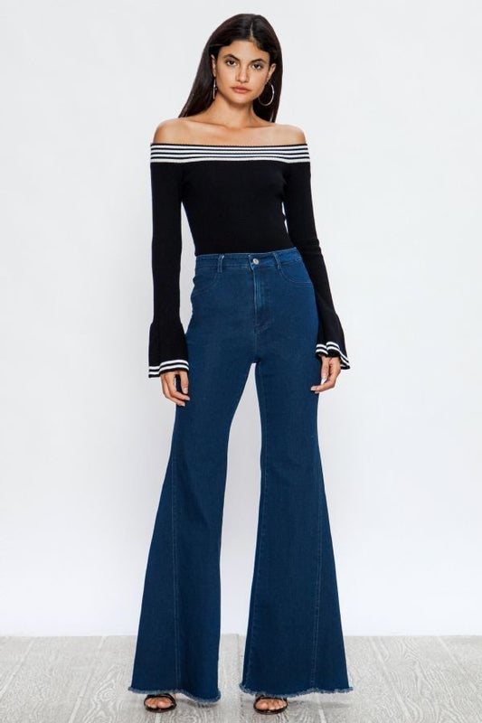 Women's High Waisted Flare Denim Pants - steven wick