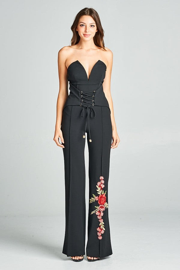 Heart Shape Tube Top Jumpsuit With Flower Embroidery STEVEN WICK Heart Shape Tube Top Jumpsuit With Flower Embroidery STEVEN WICK