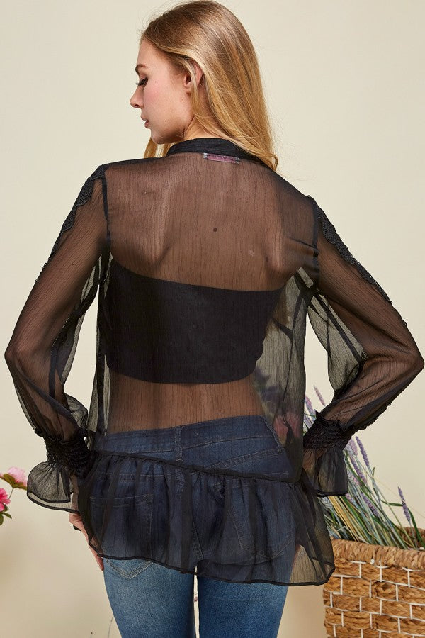 Sheer Chiffon Casual Blouse Button Down Top - steven wick