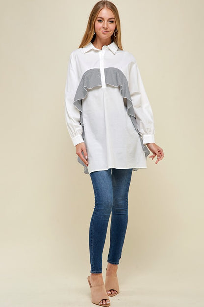 Long-Line Dressy Casual Shirt Top - steven wick