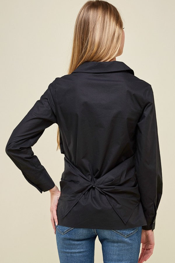 Black Crossover Woven Buttoned Casual Shirt Top - steven wick