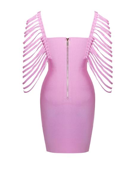 Blush Pink Megan Fringe Sleeveless Bandage Dress - steven wick