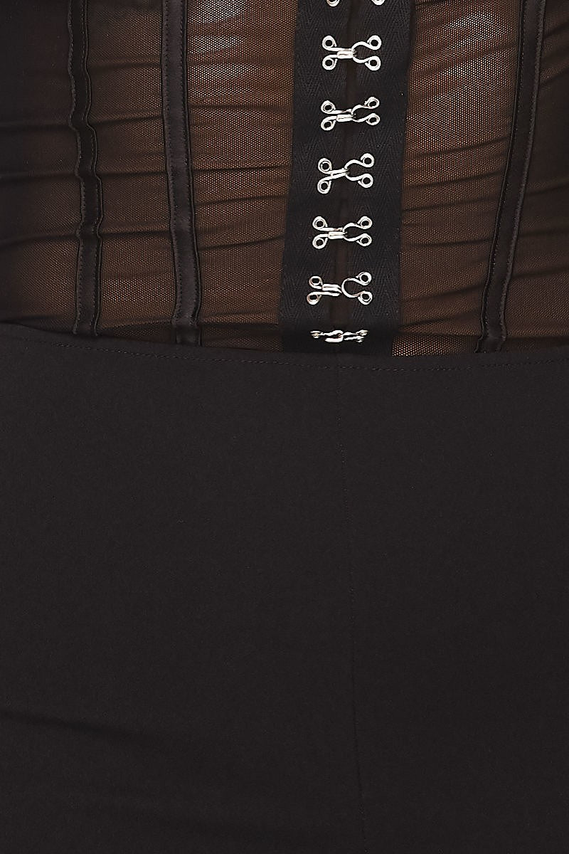 Black Mesh Hook &amp; Eye Off Shoulder Bodycon Midi Dress - steven wick