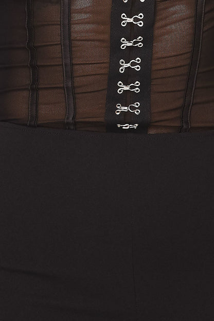 Black Mesh Hook &amp; Eye Off Shoulder Bodycon Midi Dress - steven wick