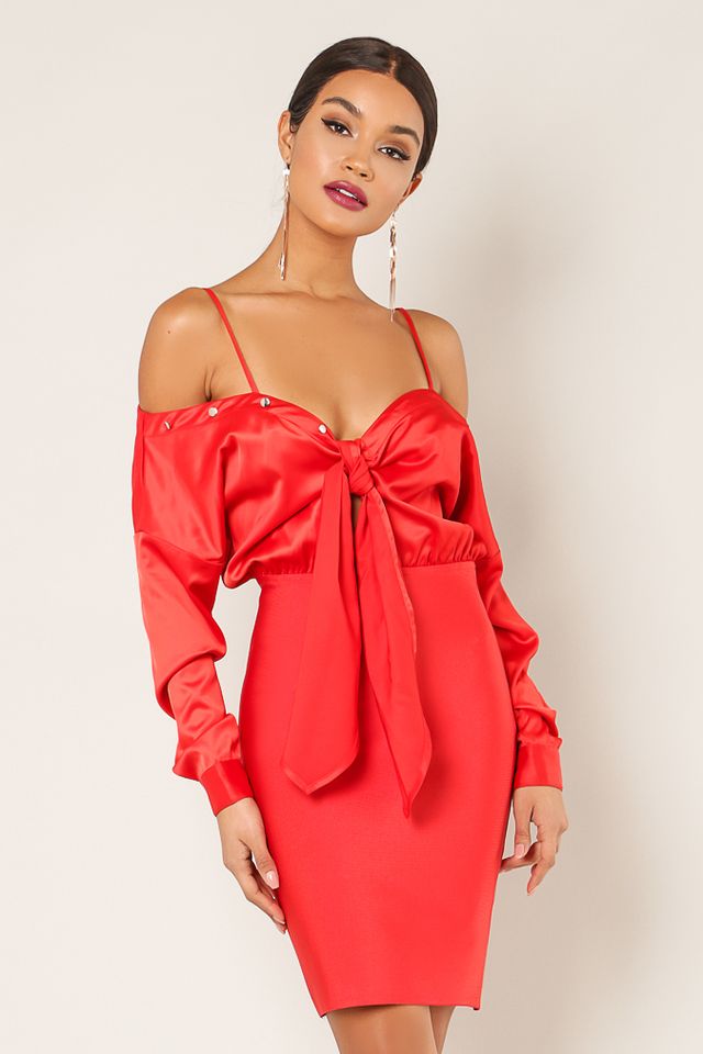 Doja Front Tie Off The Shoulder Bandage Dress - steven wick