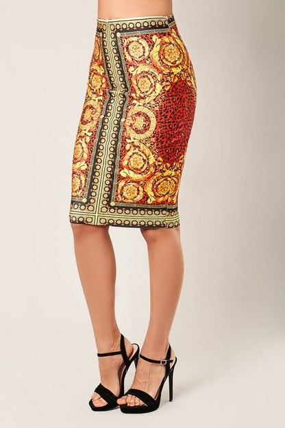 Red Leopard Print Bandage Pencil Skirt - steven wick