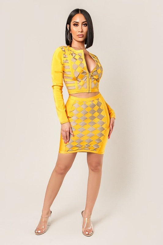 Honey Checkered Bandage Mini Skirt - steven wick