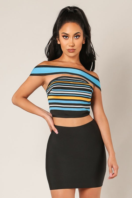 Multi-Color Striped Off Shoulder Crop Top - steven wick