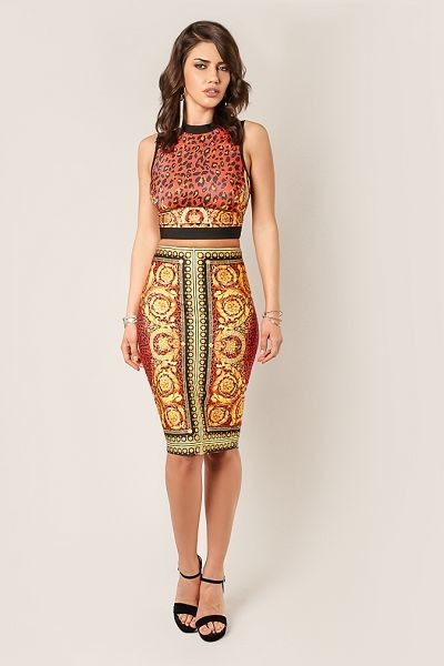 Red Leopard Print Bandage Pencil Skirt - steven wick