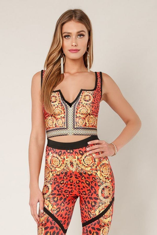 Red Leopard Print V-Neck Bandage Tank Crop Top - steven wick