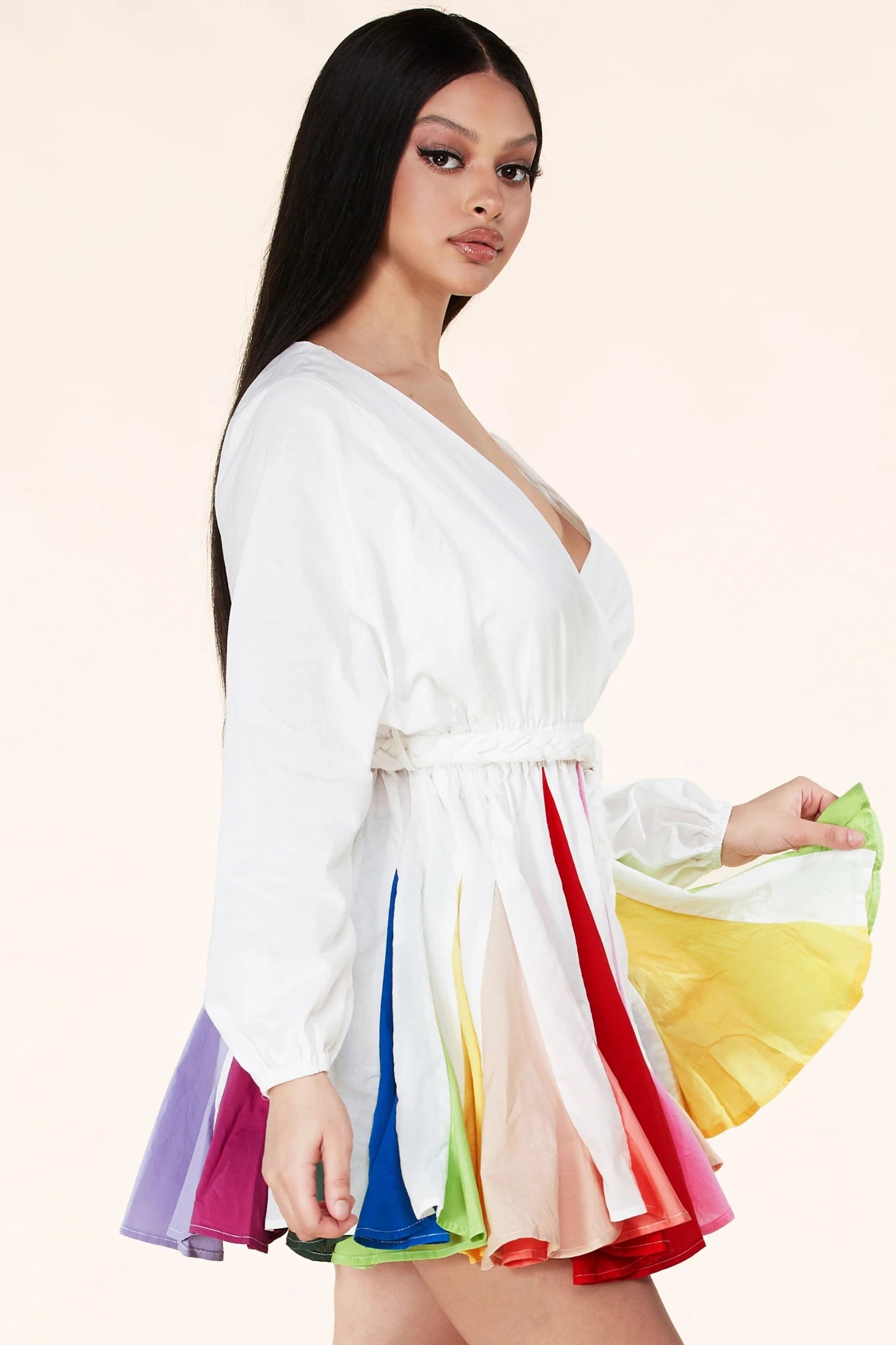 Long Sleeve Technicolor Mini Dress - steven wick