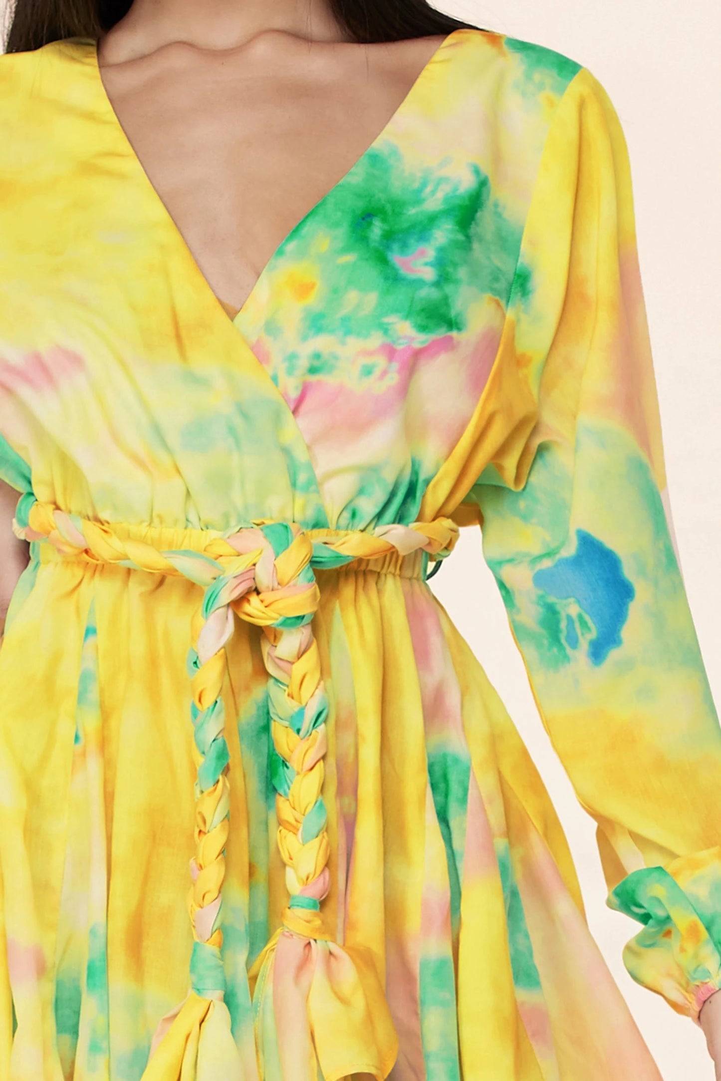 Long Sleeve Multi-Color Tie Dye Mini Dress - steven wick