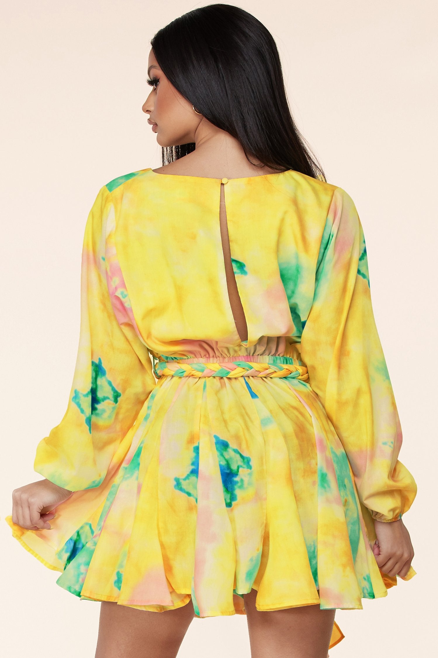 Long Sleeve Multi-Color Tie Dye Mini Dress - steven wick