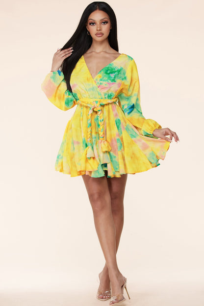 Long Sleeve Multi-Color Tie Dye Mini Dress STEVEN WICK Long Sleeve Multi-Color Tie Dye Mini Dress STEVEN WICK
