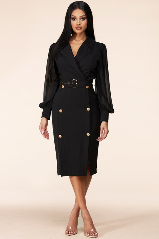 Long Sleeve Black Lace Blazer Dress - steven wick