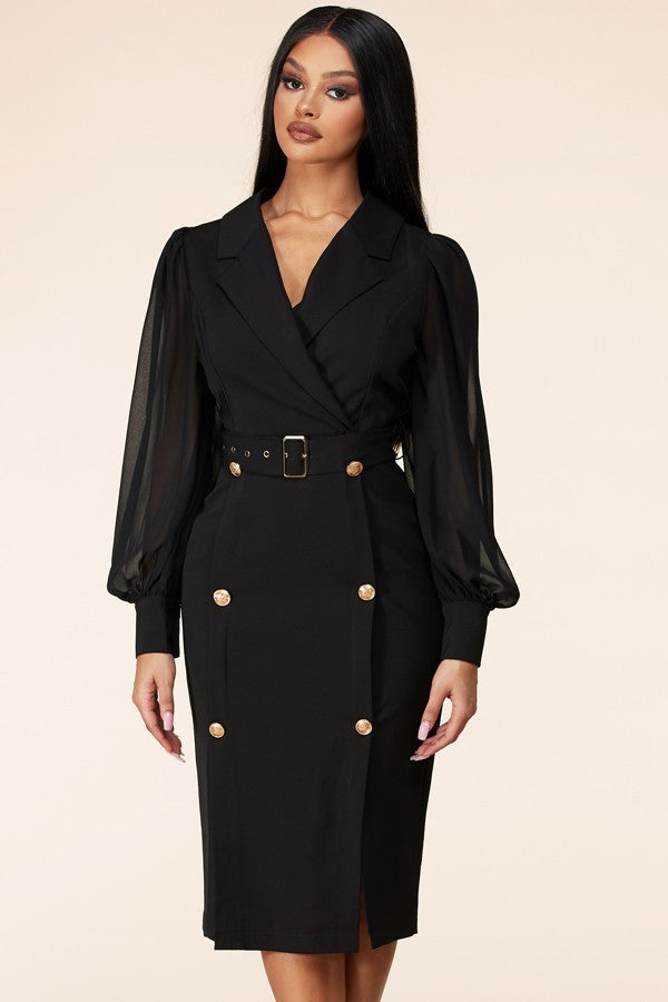 Long Sleeve Black Lace Blazer Dress - steven wick