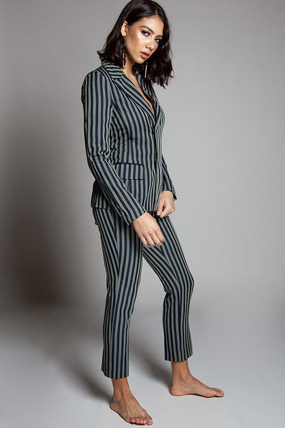 Hillarie Two Piece Striped Print Pant Suit Set - steven wick