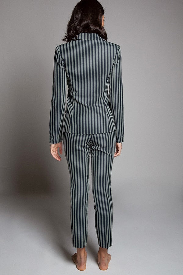 Hillarie Two Piece Striped Print Pant Suit Set - steven wick