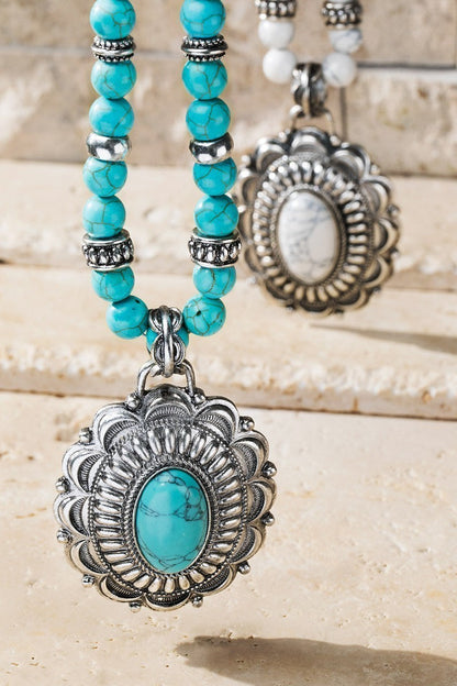 Turquoise Oval Concho Pendant Jewelry Set - steven wick