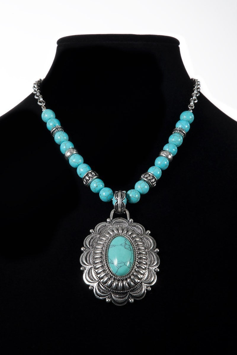 Turquoise Oval Concho Pendant Jewelry Set - steven wick