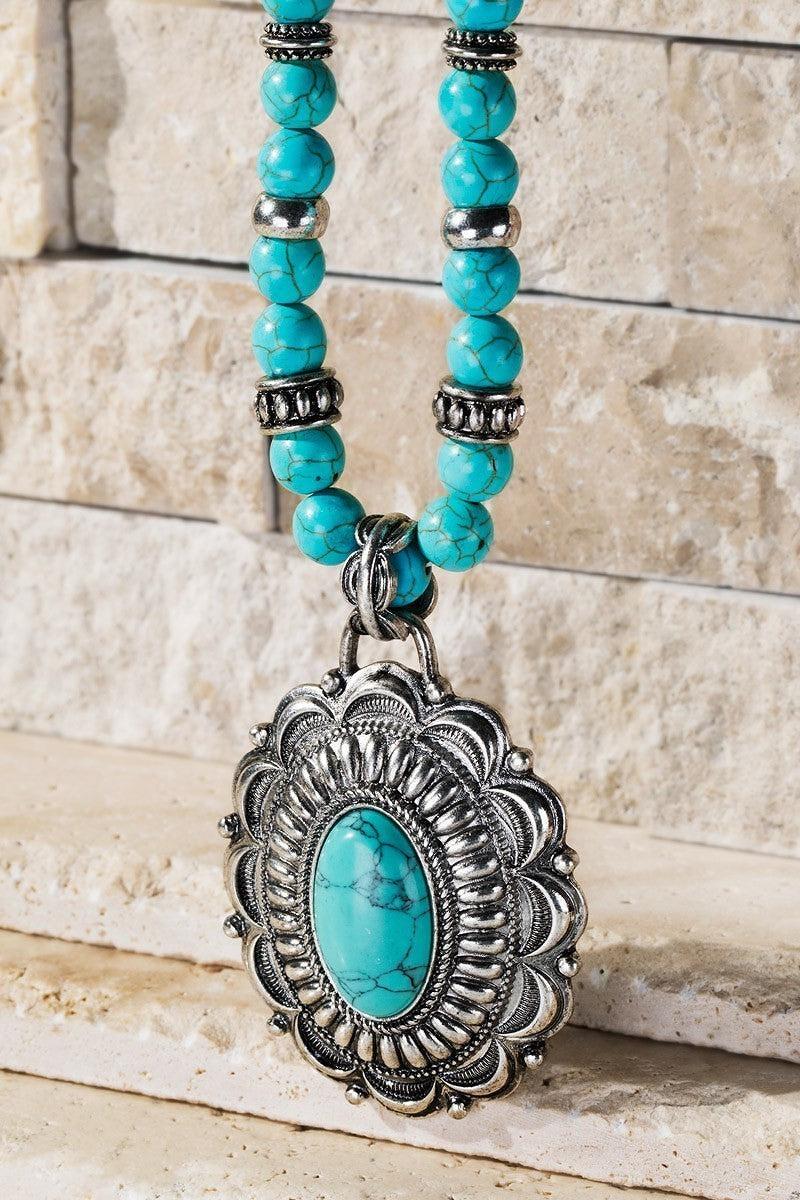 Turquoise Oval Concho Pendant Jewelry Set - steven wick