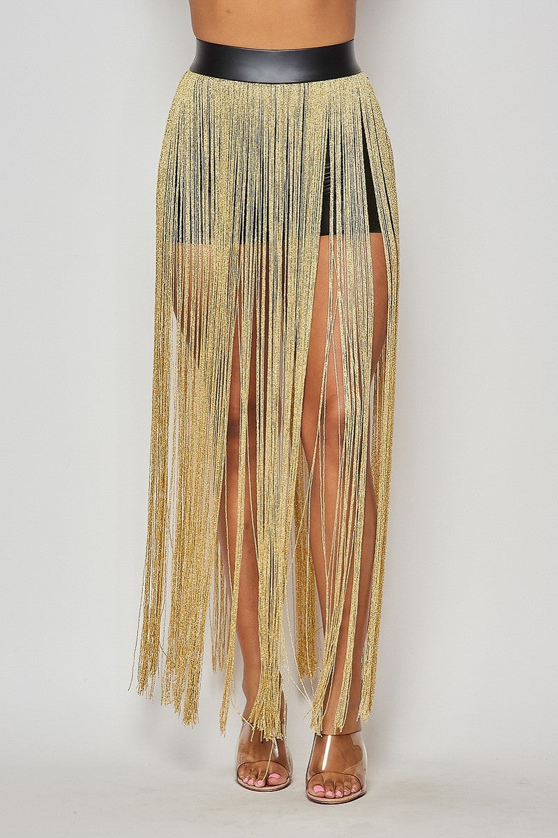 Monique Black Faux Leather Shorts With Gold Long Tassels - steven wick