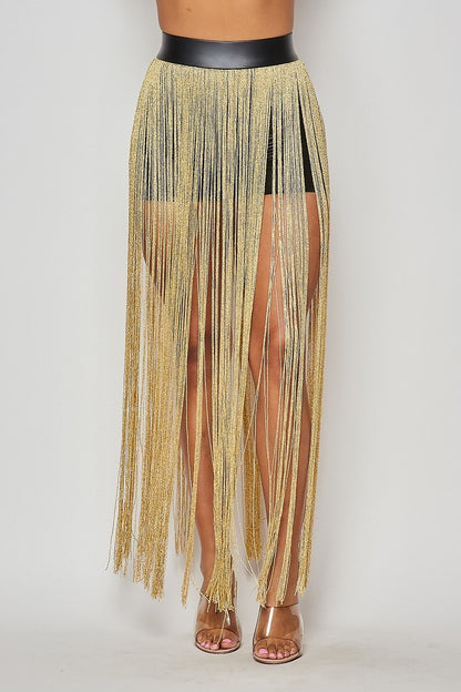 Monique Black Faux Leather Shorts With Gold Long Tassels - steven wick