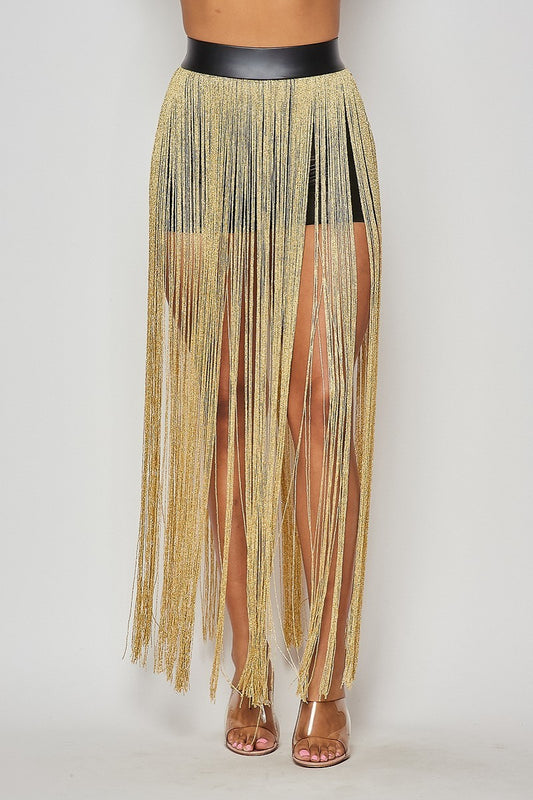 Monique Black Faux Leather Shorts With Gold Long Tassels - steven wick