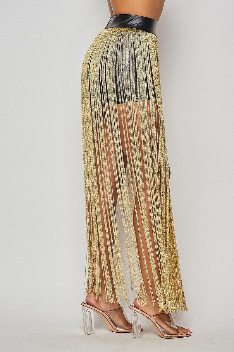 Monique Black Faux Leather Shorts With Gold Long Tassels - steven wick