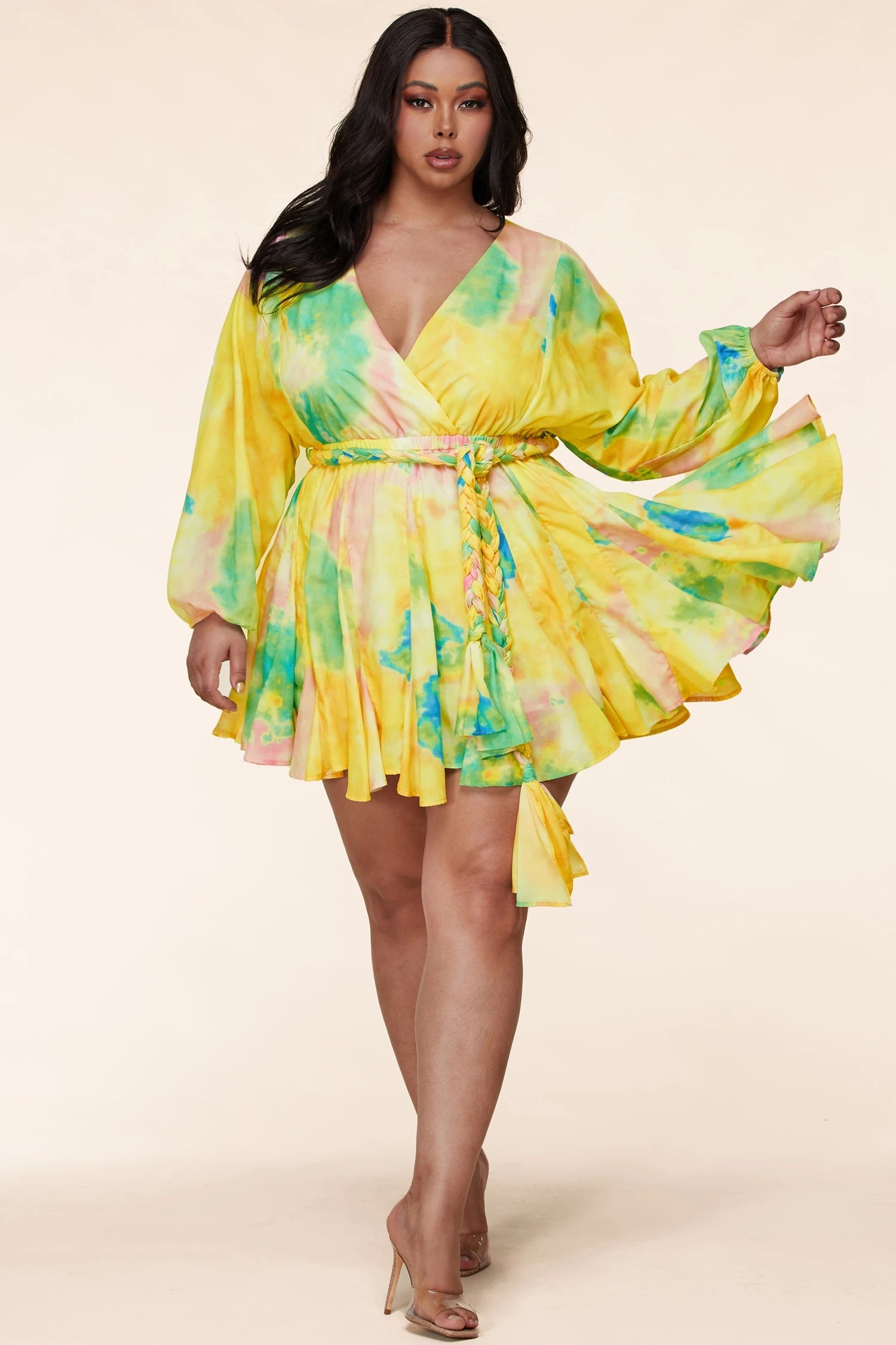 Plus Size Long Sleeve Multi-Color Tie Dye Mini Dress 1X Plus Size Long Sleeve Multi-Color Tie Dye Mini Dress 1X