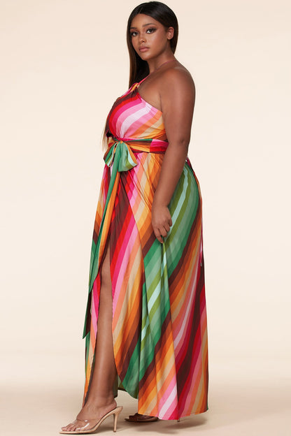 Plus Size Lux Striped Twist Front Cutout Maxi Dress - steven wick