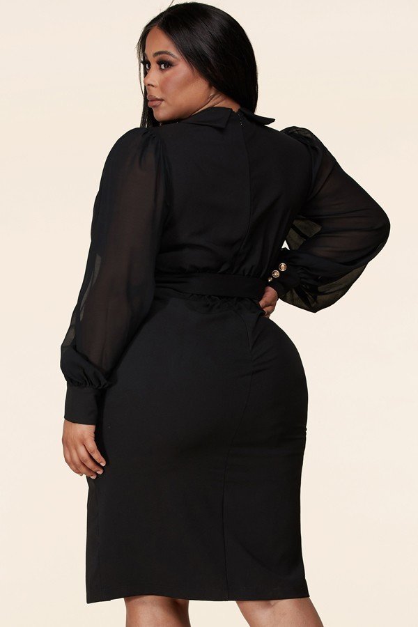 Plus-Size Long Sleeve Black Lace Blazer Dress - steven wick