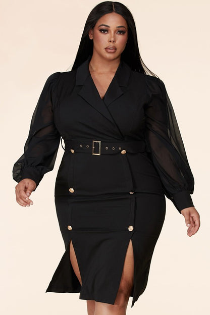 Plus-Size Long Sleeve Black Lace Blazer Dress - steven wick
