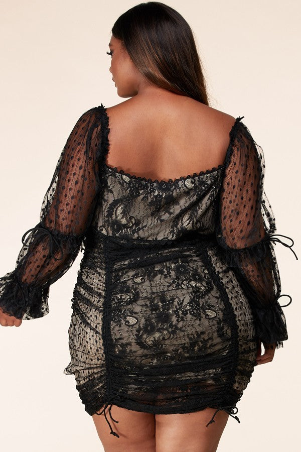 Plus-Size Emani Black Lace Ruched Mini Dress - steven wick