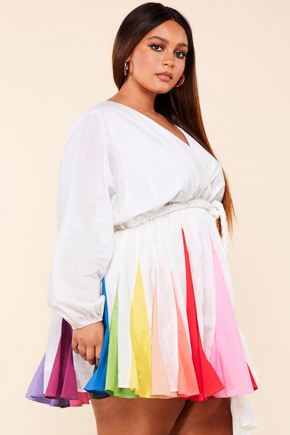 Plus-Size Long Sleeve Technicolor Mini Dress - steven wick