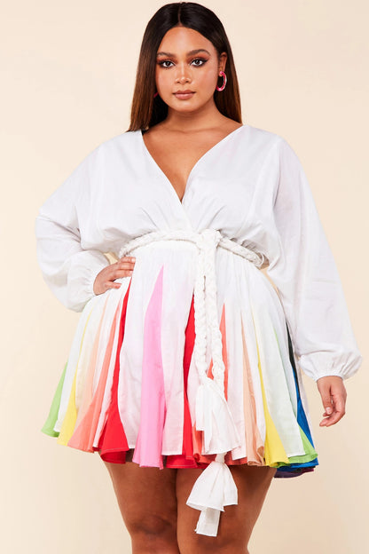 Plus-Size Long Sleeve Technicolor Mini Dress - steven wick