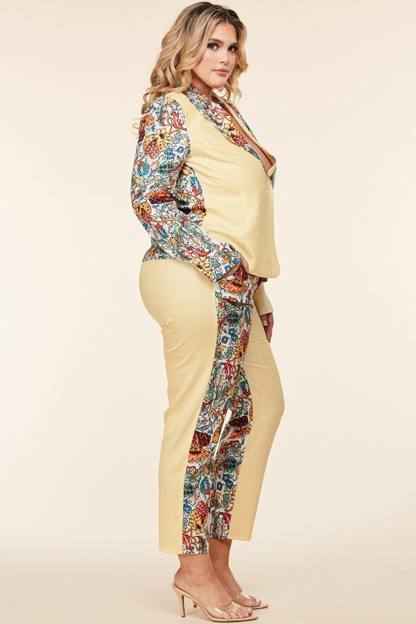 Plus Size Spring Mix &amp; Match Two Piece Pant Suit - Multi Color - steven wick