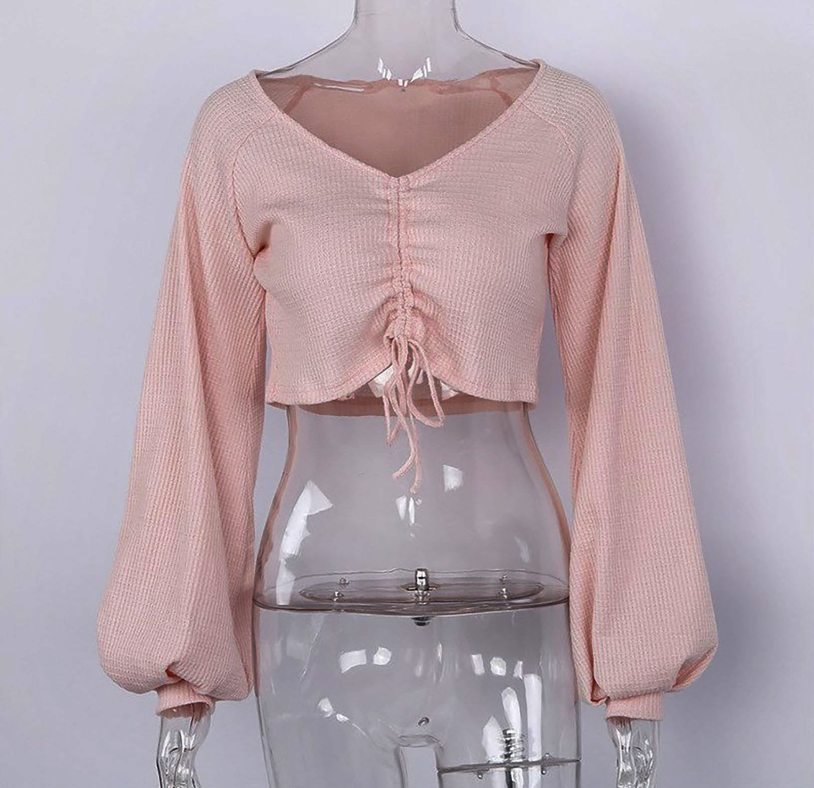 Pink Long Sleeve Knitted Crop Top - steven wick