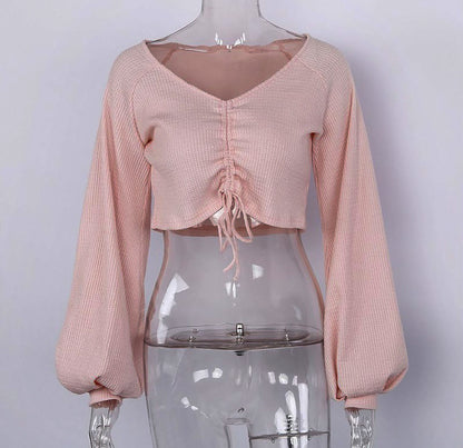 Pink Long Sleeve Knitted Crop Top - steven wick