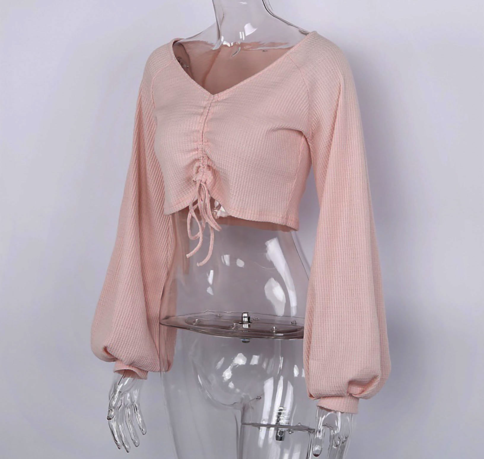 Pink Long Sleeve Knitted Crop Top - steven wick