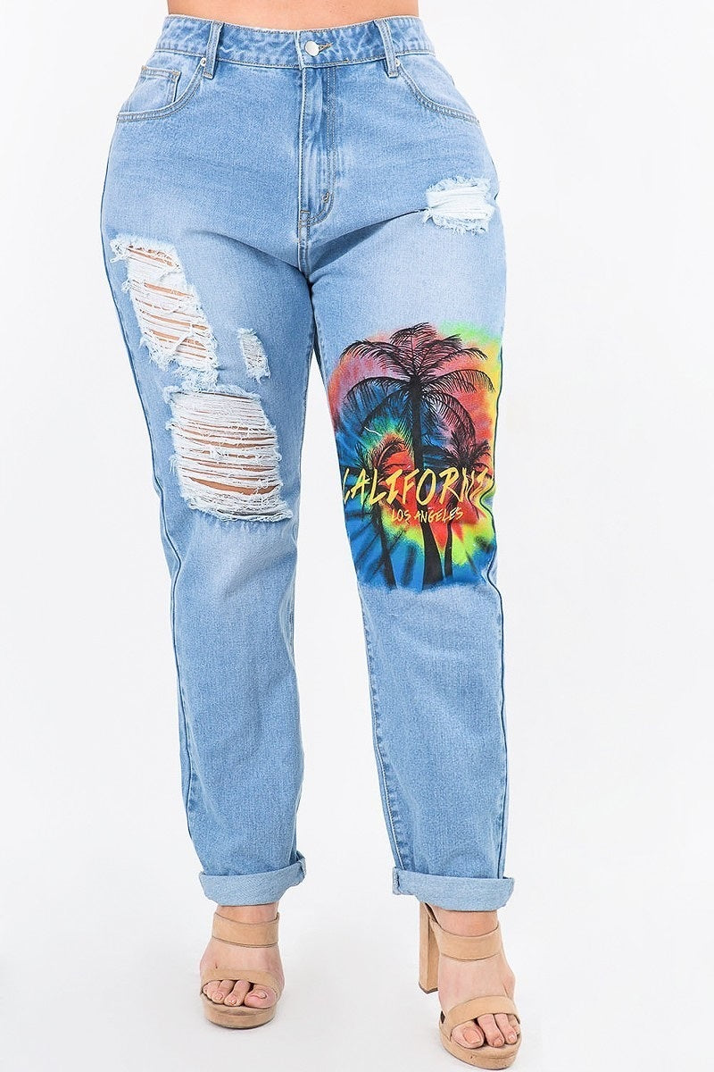 Plus-Size California Painting Slim Straight Jeans - steven wick