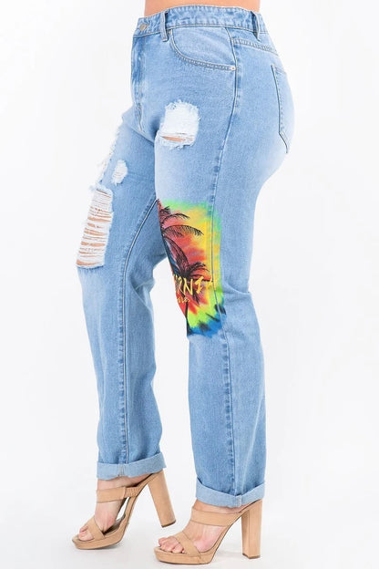 Plus-Size California Painting Slim Straight Jeans - steven wick