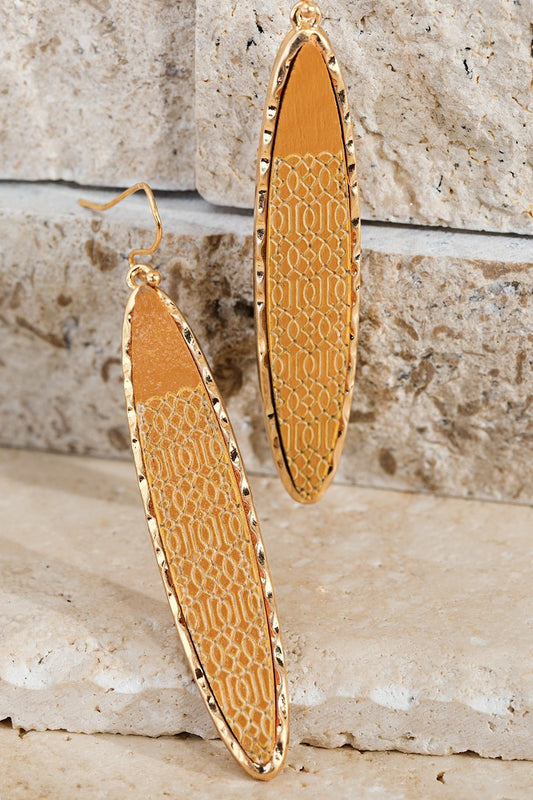 Brown Oval Wood Filigree Laser Cut Dangle Earrings - steven wick