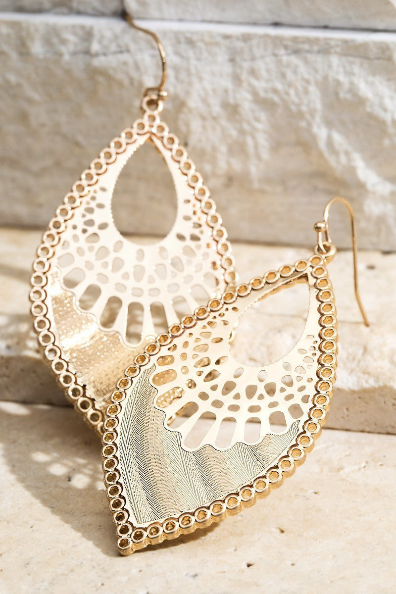 Gold/Silver Marquise Filigree Metal Bead Dangle Earrings - steven wick