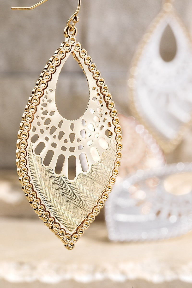 Gold/Silver Marquise Filigree Metal Bead Dangle Earrings - steven wick