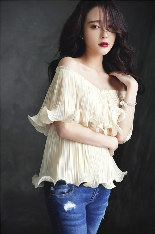 Jenner Off Shoulder Wavy Ruffle Chiffon Top - steven wick