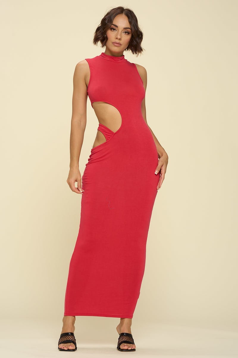 Red Scarlett Solid Cutout Maxi Dress - steven wick