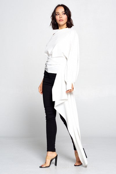 Black One Balloon Sleeve Cut-Out Top - steven wick
